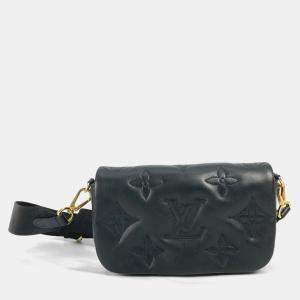 Pre Owned Louis Vuitton Monogram Bubblegram Black Leather Wallet-On-Strap