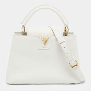 Pre Owned Louis Vuitton White Leather Capucines BB Bag