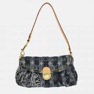 Pre Owned Louis Vuitton Mini Pleaty Raye Blue Monogram Denim Handbag