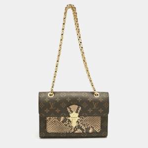 Pre Owned Louis Vuitton Cream Monogram Canvas and Python Victoire Bag