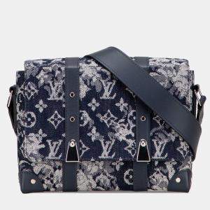 Pre Owned Louis Vuitton Blue Monogram Tapestry Trunk Messenger