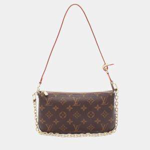 Pre Owned Louis Vuitton Pochette Accessoires Monogram Brown Coated Canvas Leather Handbag