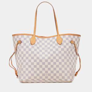 Pre Owned Louis Vuitton White Damier Azur Neverfull MM