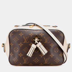 Pre Owned Louis Vuitton Brown Cream Monogram Saintonge