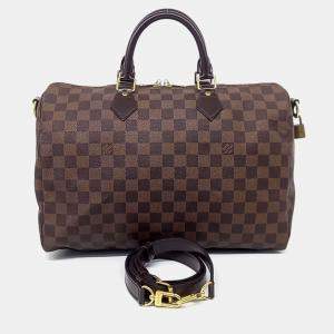 Pre Owned Louis Vuitton Brown Coated Canvas Damier Bandouliere Speedy 35