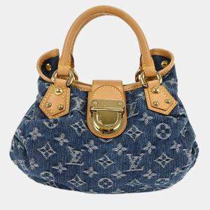 Pre Owned Louis Vuitton Blue Monogram Denim Pleaty Handbag