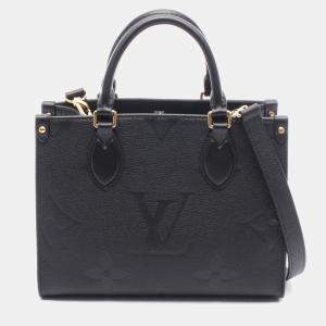 Pre Owned Louis Vuitton On The Go Pm Handbag In Monogram Empreinte Leather  Black
