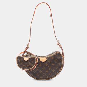 Pre Owned Louis Vuitton Croissant Brown Coated Canvas Leather Shoulder Bag