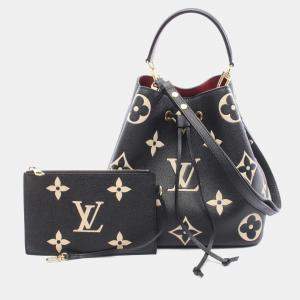 Pre Owned Louis Vuitton Neonoe Mm Two-Tone Handbag In Monogram Empreinte Leather  Black And Beige