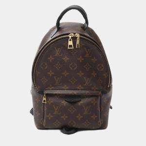 Pre Owned Louis Vuitton Palm Springs Backpack Pm Coated Canvas Leather Monogram Brown Black