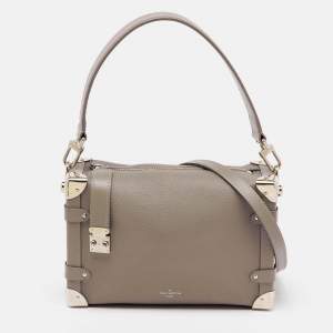 Pre Owned Louis Vuitton Taupe Grey Leather Side Trunk MM Bag