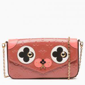 Pre Owned Louis Vuitton Pink Monogram Vernis Pochette Felicie Valentine Dog