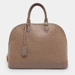 Pre Owned Louis Vuitton Gris Ostrich Alma GM Bag