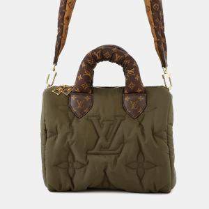 Pre Owned Louis Vuitton Speedy Bandouliere Khaki Recycled Nylon Monogram Size 25