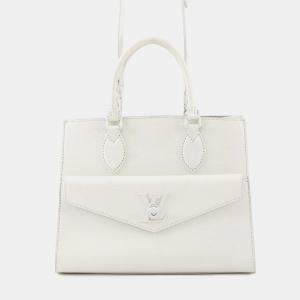 Pre Owned Louis Vuitton Rock Me Tote Blanc Grained Calf Leather Size Pm
