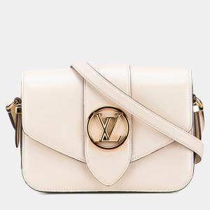 Pre Owned Louis Vuitton White Calfskin LV Pont 9 Soft MM