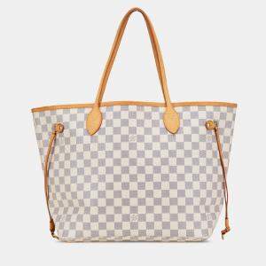 Pre Owned Louis Vuitton White Damier Azur Neverfull MM