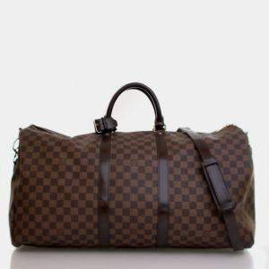 Pre Owned Louis Vuitton Damier Ebene Keepall Bandouliere 55