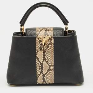 Pre Owned Louis Vuitton Black/Beige Taurillon Leather and Python Capucines BB Bag