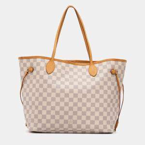 Pre Owned Louis Vuitton White Damier Azur Neverfull MM