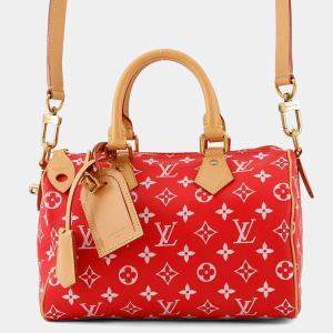 Pre Owned Louis Vuitton Speedy P9 Bandouliere Red Calf Leather Monogram Size 25
