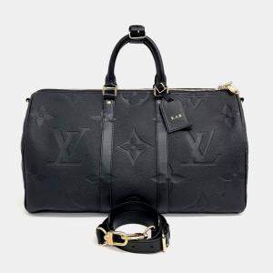 Pre Owned Louis Vuitton Black Leather Empreinte Bandouliere Keepall 45
