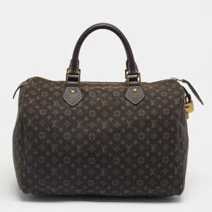 Pre Owned Louis Vuitton Fusain Monogram Mini Lin Canvas Speedy 30 Bag