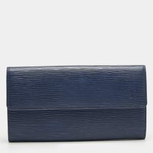 Pre Owned Louis Vuitton Myrtille Blue Epi Leather Sarah Wallet