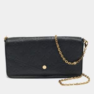 Pre Owned Louis Vuitton Black Monogram Empreinte Leather Pochette Felicie Bag