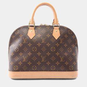 Pre Owned Louis Vuitton Alma Brown Leather, Canvas  Satchel Bag