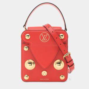 Pre Owned Louis Vuitton S Lock Red Leather Top Handle Bag