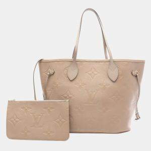 Pre Owned Louis Vuitton Neverfull MM Beige Monogram Empreinte Leather Tote Bag