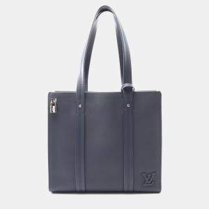 Pre Owned Louis Vuitton Aerogram Navy Blue Leather Tote Bag