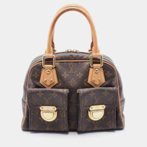 Pre Owned Louis Vuitton Manhattan PM Brown Monogram Canvas Top Handle Bag