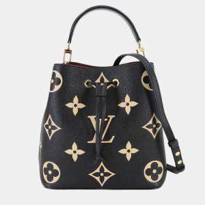 Pre Owned Louis Vuitton Neo Noe Mm Two-Way Monogram Empreinte Handbag In Black And Beige Leather With Rfid