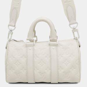 Pre Owned Louis Vuitton Handbag Monogram Taurillon Keepall Bandouliere 25 White