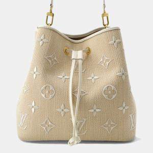 Pre Owned Louis Vuitton Monogram Cotton By The Pool Neo Noe Mm Shoulder Bag Beige White