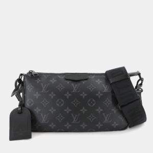 Pre Owned Louis Vuitton Monogram Eclipse Pochette Accessoire Xl Shoulder Bag Black