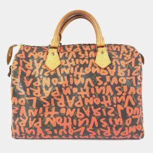 Pre Owned Louis Vuitton Monogram Graffiti Speedy 30 Bag Handbag Mini Boston Canvas Orange