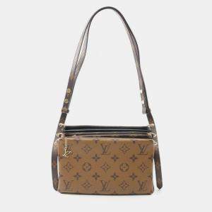Pre Owned Louis Vuitton Pochette Shoulder Bag Coated Canvas Lamb Leather Monogram Reverse Black Brown