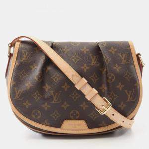 Pre Owned Louis Vuitton Menilmontant Pm Shoulder Bag In Coated Canvas And Leather With Monogram Design Brown