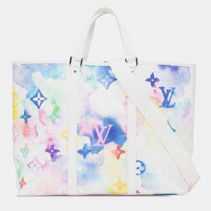 Pre Owned Louis Vuitton Watercolor Monogram Weekend Tote Gm Bag/Shoulder Bag White/Multicolor Leather