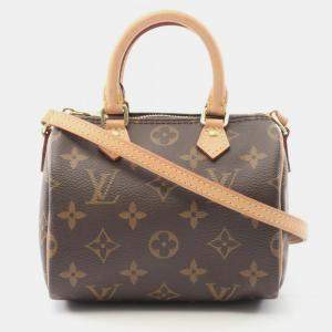 Pre Owned Louis Vuitton Nano Speedy Shoulder Bag Coated Canvas And Leather Monogram Brown