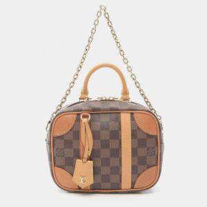 Pre Owned Louis Vuitton Valisette Souple Bb Handbag Coated Canvas And Leather With Damier Detail Brown