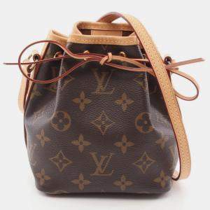 Pre Owned Louis Vuitton Nano Noe Monogram Shoulder Bag Coated Canvas Leather Brown