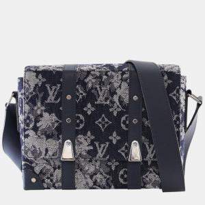 Pre Owned Louis Vuitton Navy Blue Monogram Tapestry Trunk Messenger