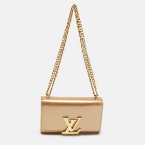 Pre Owned Louis Vuitton Beige Patent Leather Chain Louise MM Bag