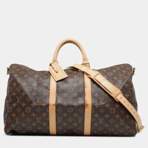 Pre Owned Louis Vuitton Brown Monogram Keepall Bandouliere 50