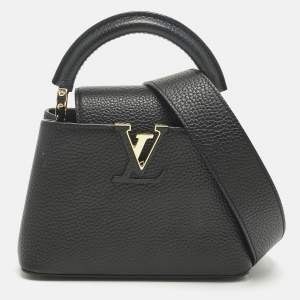 Pre Owned Louis Vuitton Black Leather Mini Capucines Bag