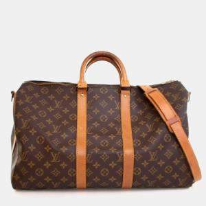Pre Owned Louis Vuitton Vintage Brown Monogram Keepall Bandouliere 45